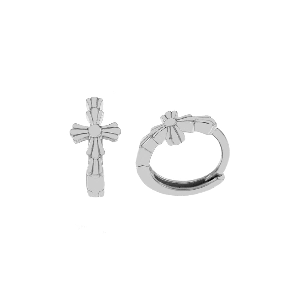 Sterling Silver Rhodium Cross Huggie Hoop Earrings