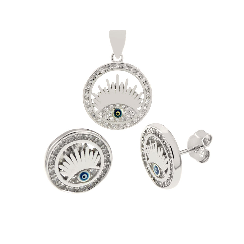 Evil Eye CZ Earrings & Pendant Set