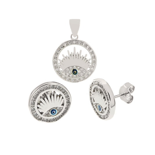 Evil Eye CZ Earrings & Pendant Set