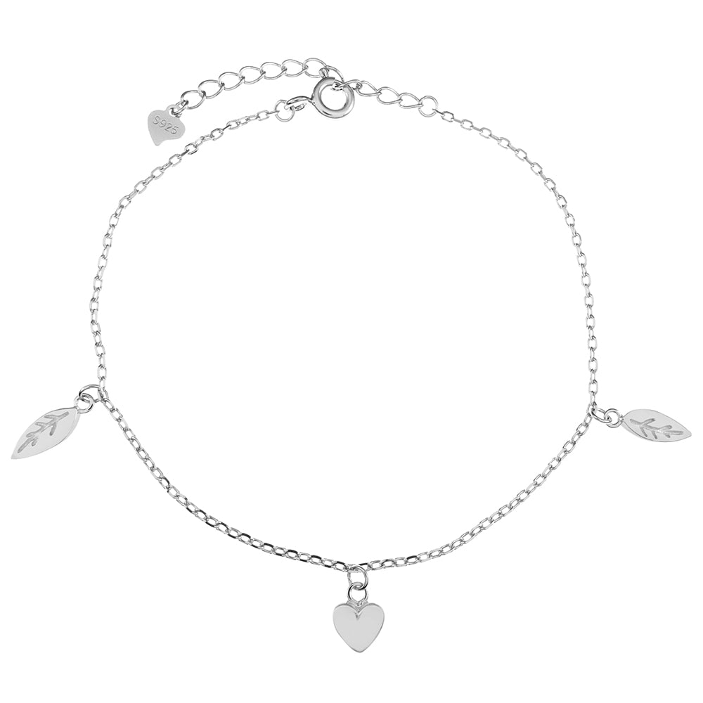 Sterling Silver Rhodium Heart-Leaf Bracelet