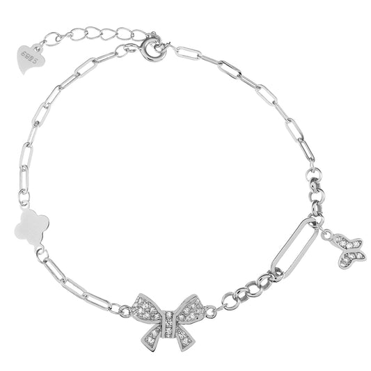 Flower Butterfly and Bow Charm Bracelet