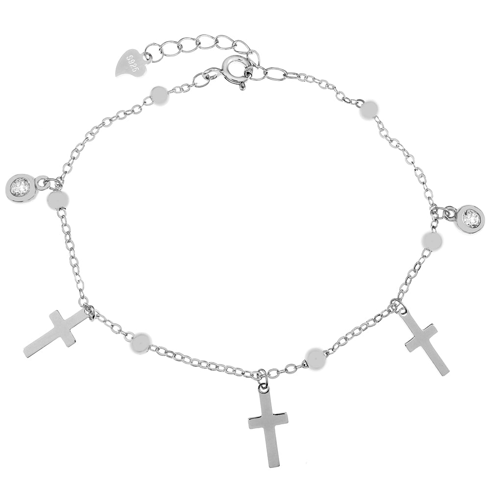 sterling silver bracelet with mini cross charms