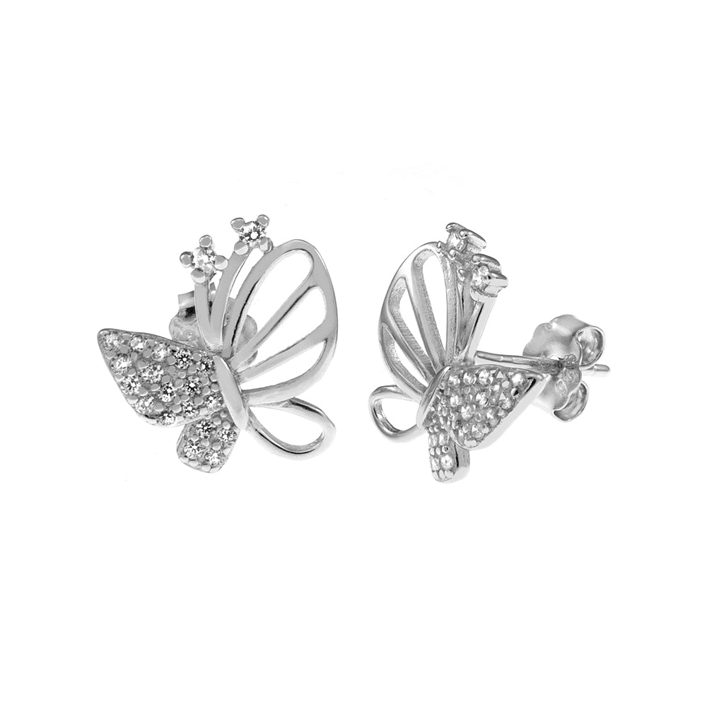 .925 Sterling Silver CZ Butterfly Stud Earrings