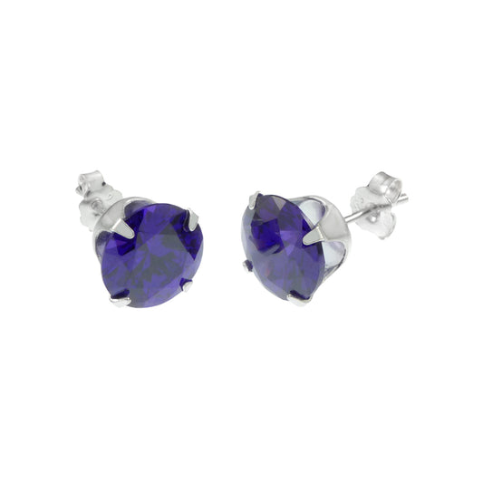 Sterling Silver Round CZ Purple Stamping Stud Earrings Sz 4mm