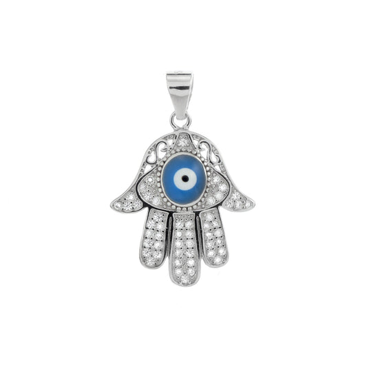 Evil Eye Hamsa Hand CZ Sterling Silver Pendant