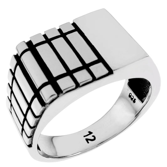 Sterling Silver Engravable Men Ring - Vertical Panels Pattern