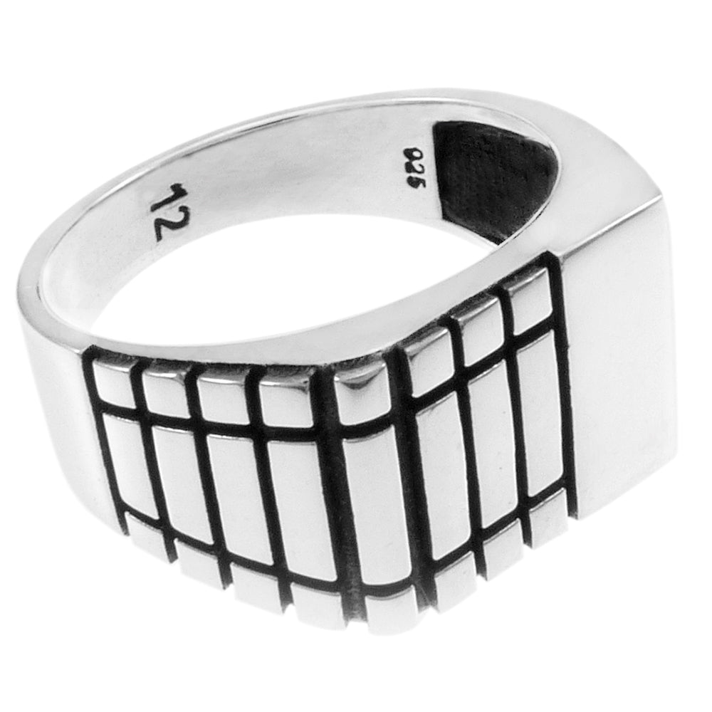 Sterling Silver Engravable Men Ring - Vertical Panels Pattern