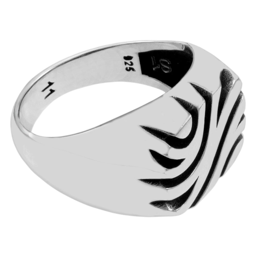 Oxidized Men Silver Ring - Tiger Stripes Pattern