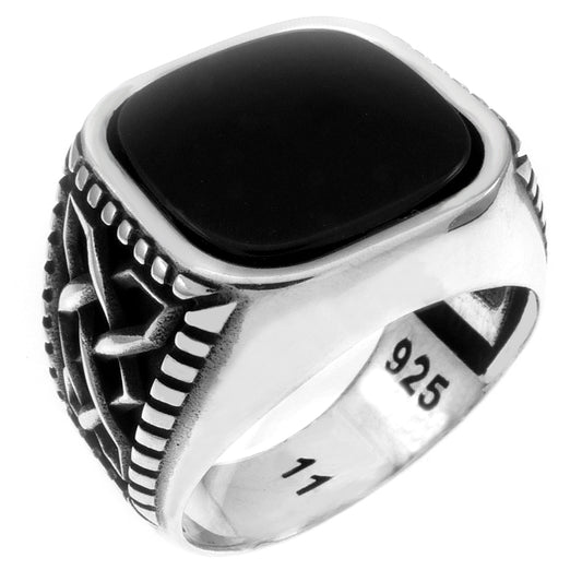 Black Onyx Sterling Silver Oxidized Men Ring