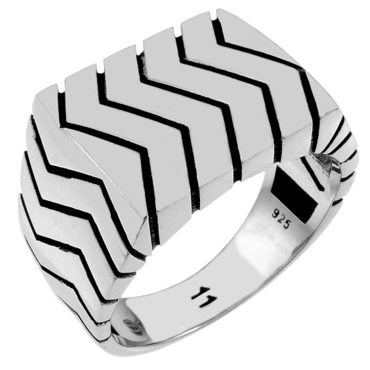 Oxidized Silver Ring -Modern  Zig Zag Lines