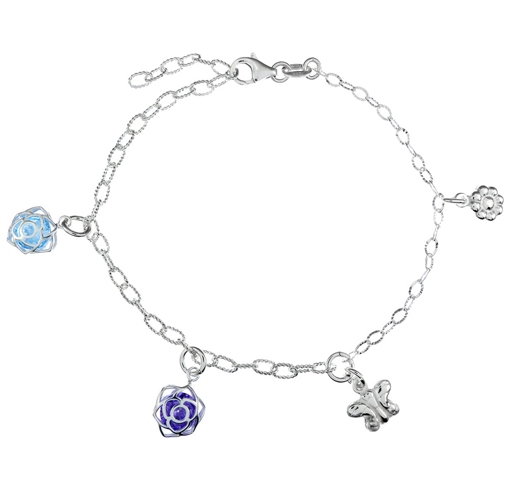 sterling silver bracelet - butterfly and flower