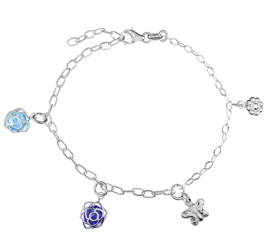 sterling silver bracelet - butterfly and flower