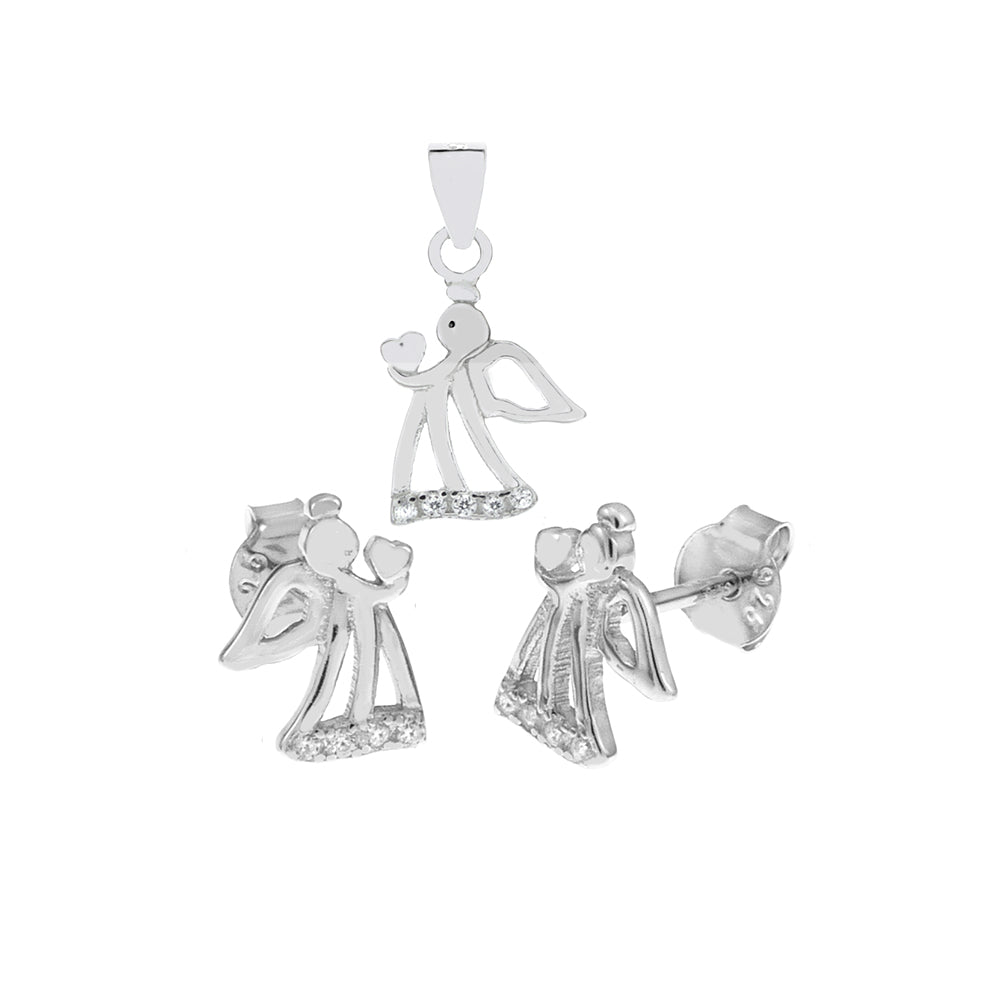 Sterling Silver Angel CZ Earrings & Pendant Set