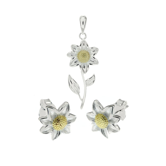 Sunflower Sterling Silver Earrings & Pendant Set