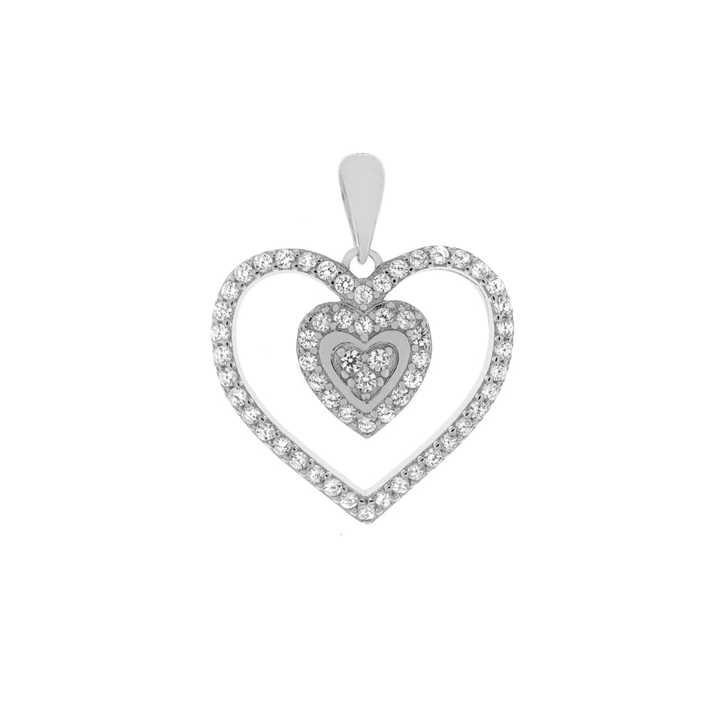 Sterling Silver Rhodium CZ Heart Pendant