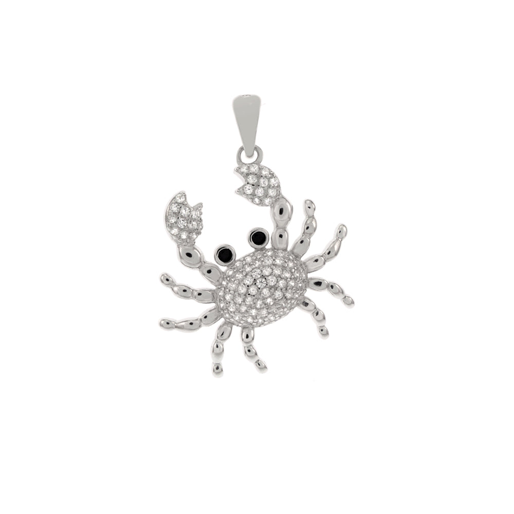 Micro Pave CZ Crab Sterling Silver Rhodium Pendant