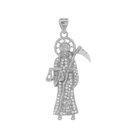Santa Muerte Micro Pave CZ Sterling Silver Pendant