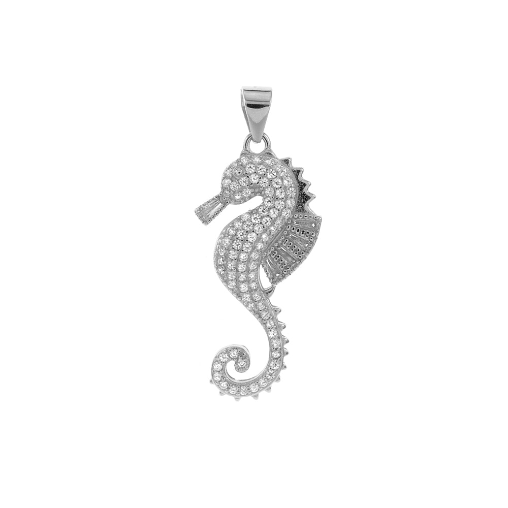 Micro Pave CZ Seahorse Sterling Silver Pendant