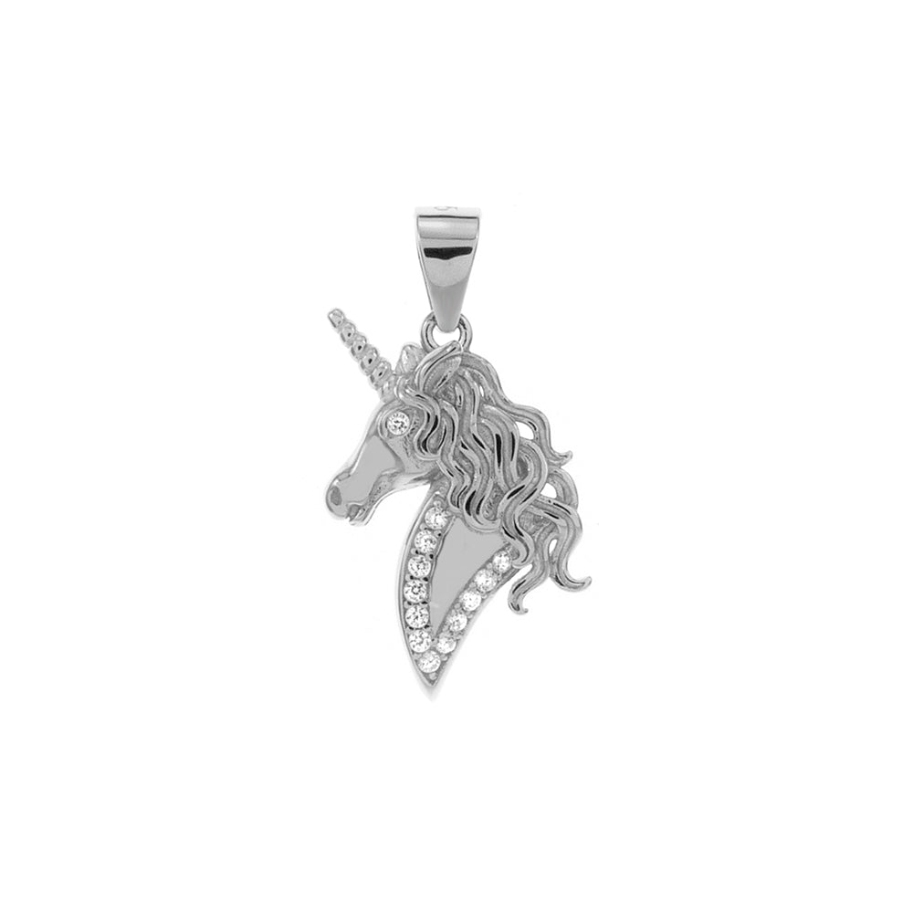 Unicorn Head Sterling Silver Rhodium CZ Pendant