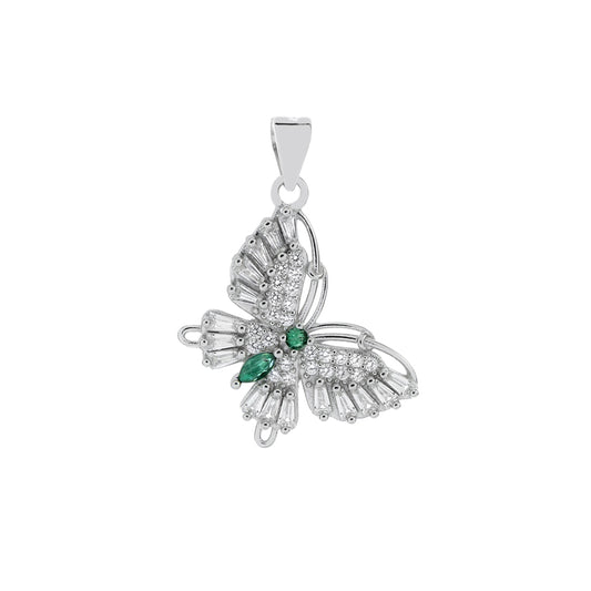 Sterling Silver Butterfly CZ Rhodium Pendant