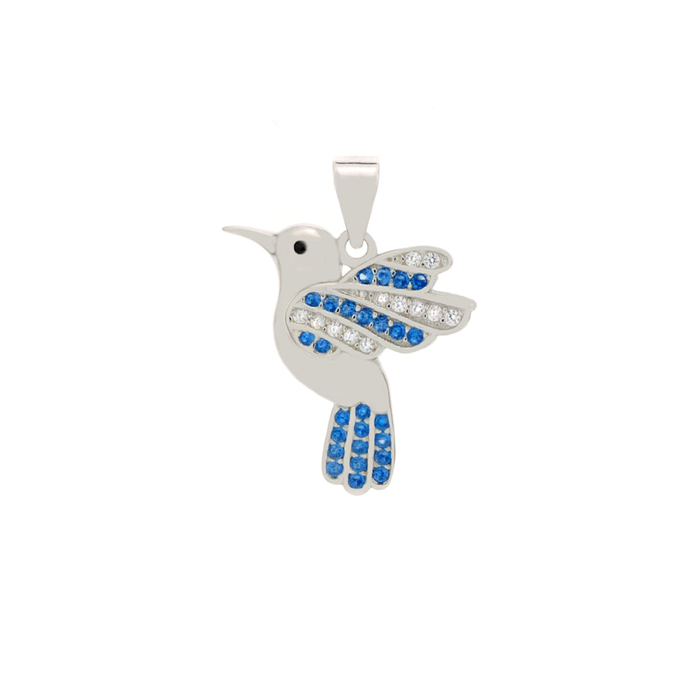 Blue-White CZ Hummingbird Sterling Silver Pendant