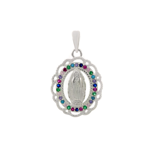 Lady of Guadalupe Multi Color CZ Oval Pendant