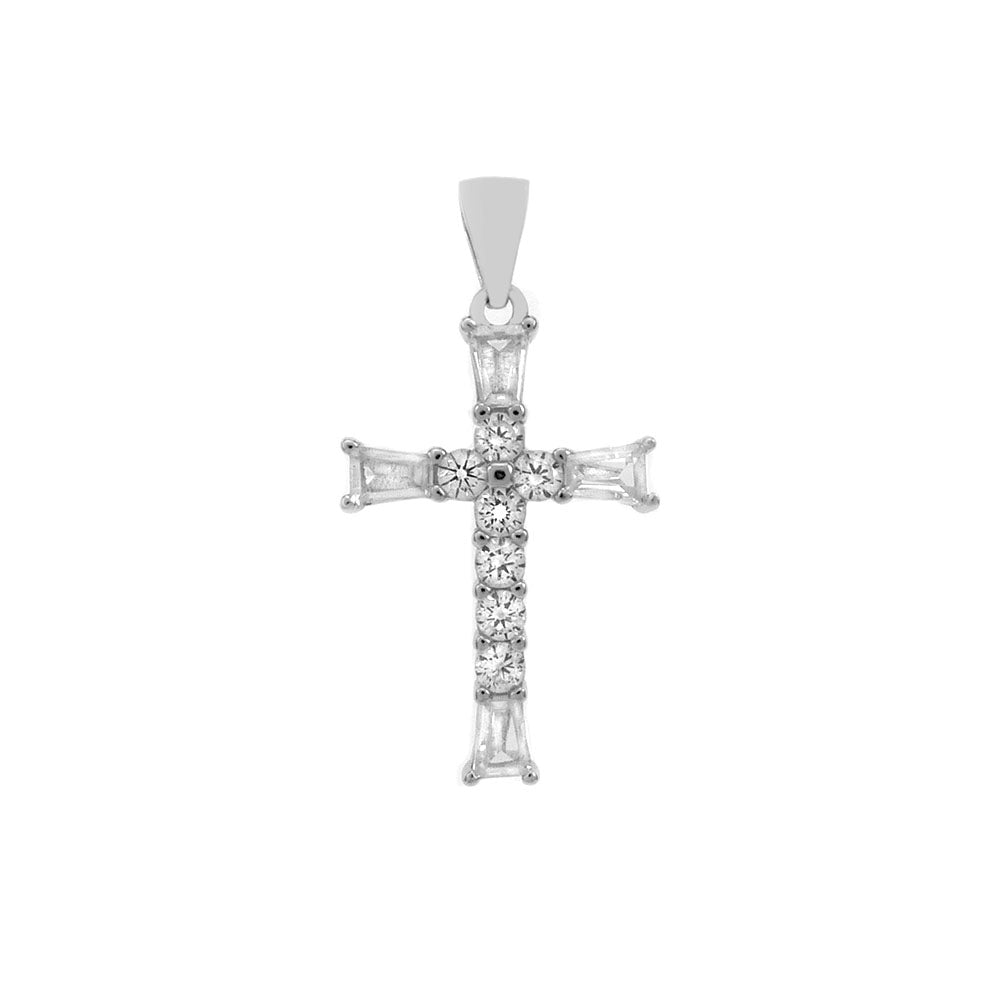 Round-Trapezoid CZ Cross Pendant