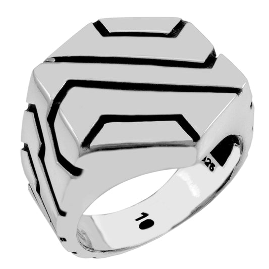 Sterling Silver Hexagon Engraved Men Ring