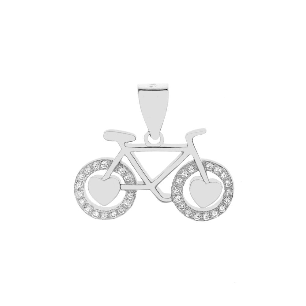 Sterling Silver Rhodium Bicycle Pendant