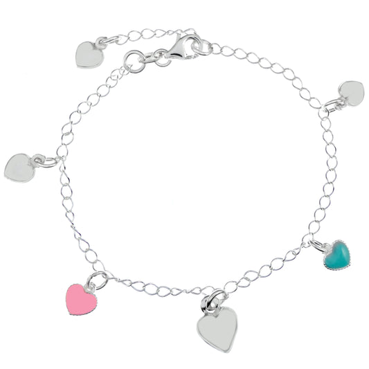 Pink-Turquoise Blue Enamel Heart Charms Bracelet