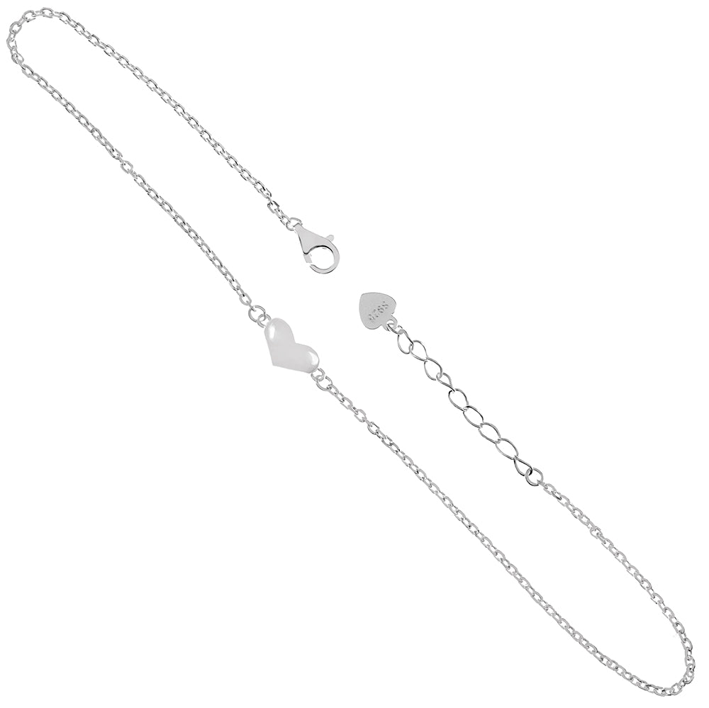 Sterling Silver Anchor D/C Chain with Heart Anklet