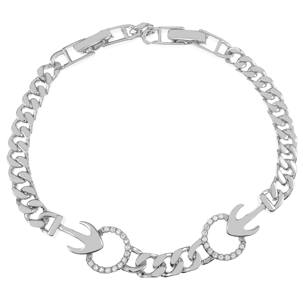 double anchor cuban links sterling silver bracelet