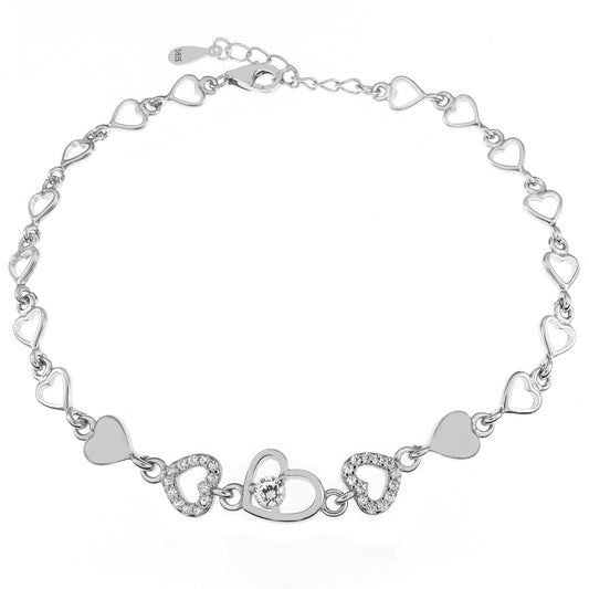 Cubic Zirconia Heart Rhodium Bracelet