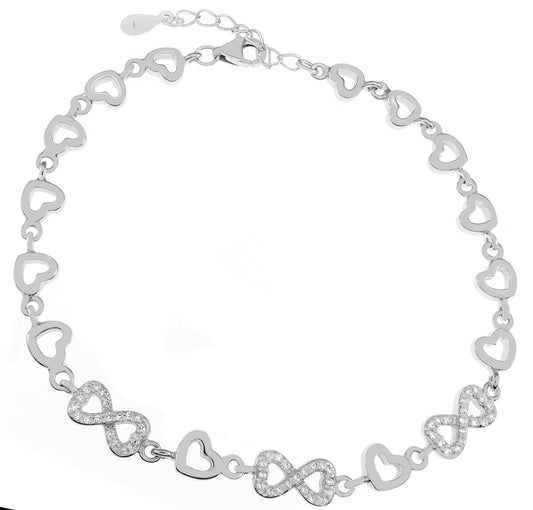 Infinity CZ & Heart Rhodium Bracelet