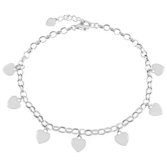 simple dangle heart charms sterling silver bracelet