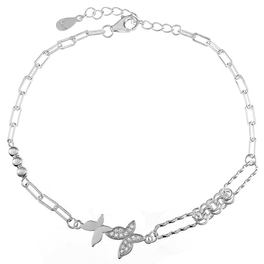 Fancy Paperclip Chain with Pave CZ Butterfly Bracelet