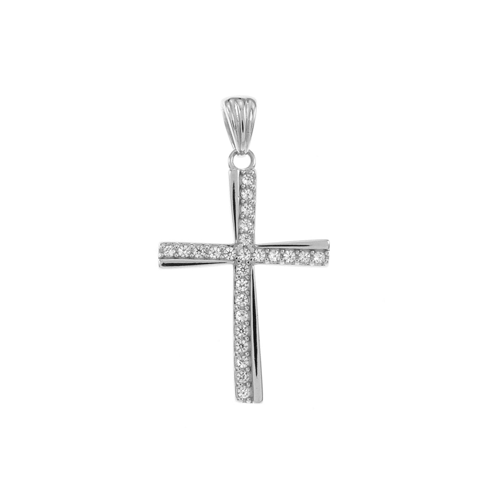 CZ Cross Sterling Silver Rhodium Pendant