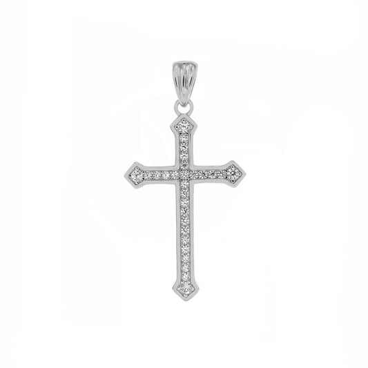 Micro Pave CZ Cross Rhodium Pendant