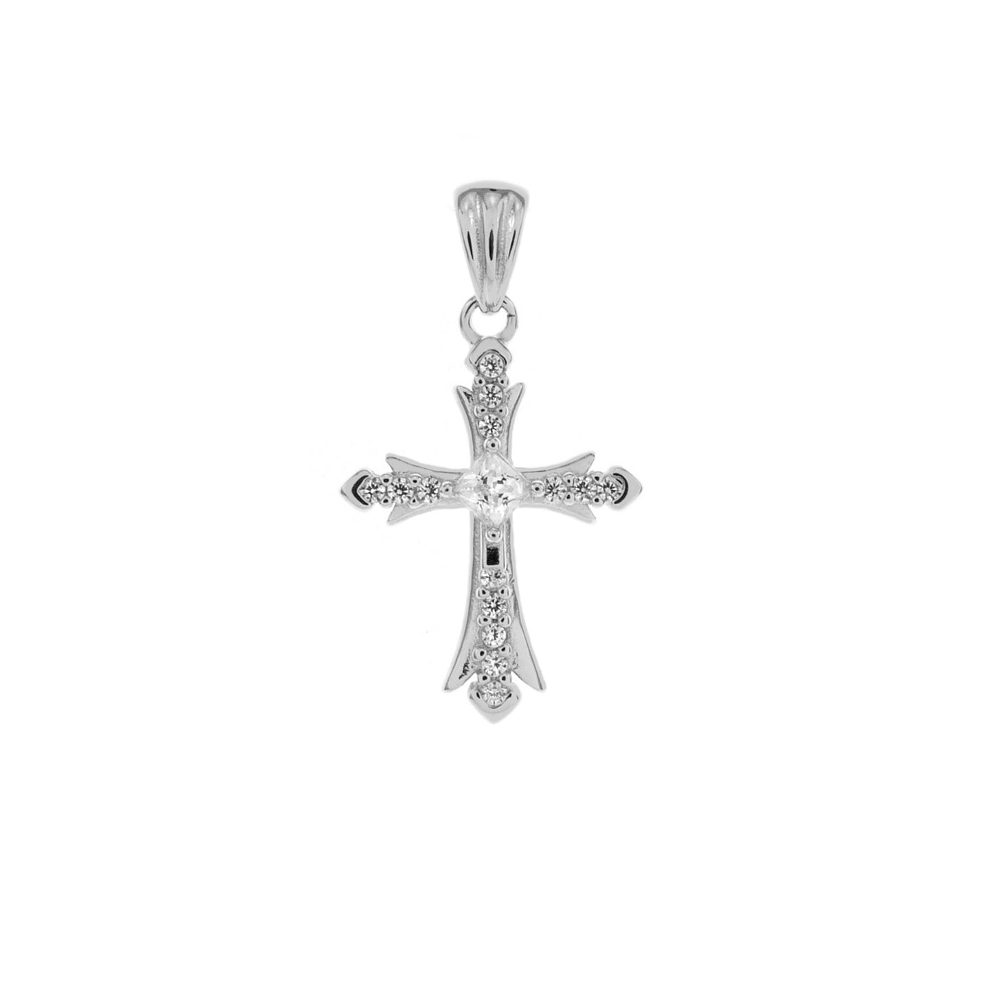 Sterling Silver Rhodium CZ Cross Pendant