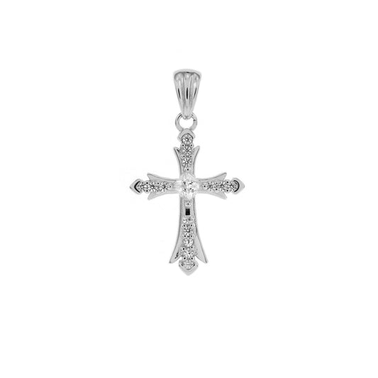 Sterling Silver Rhodium CZ Cross Pendant