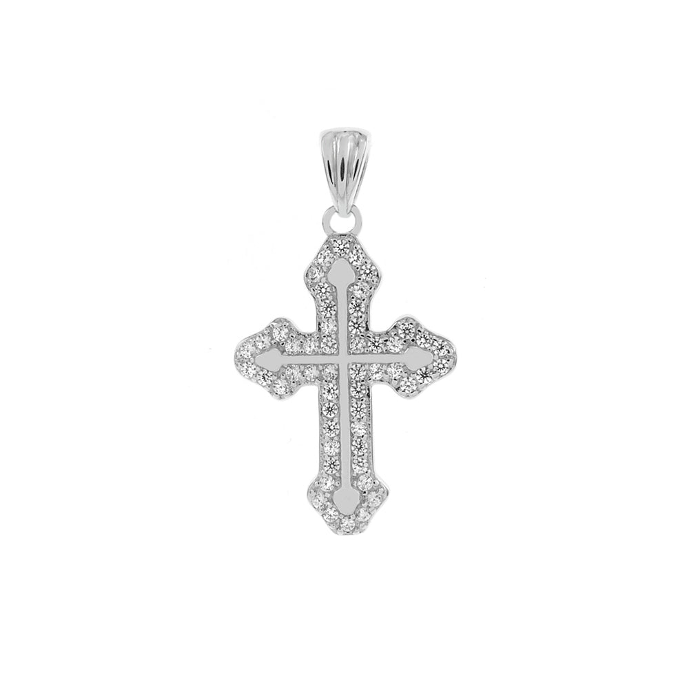 Sterling Silver Rhodium CZ Cross Pendant