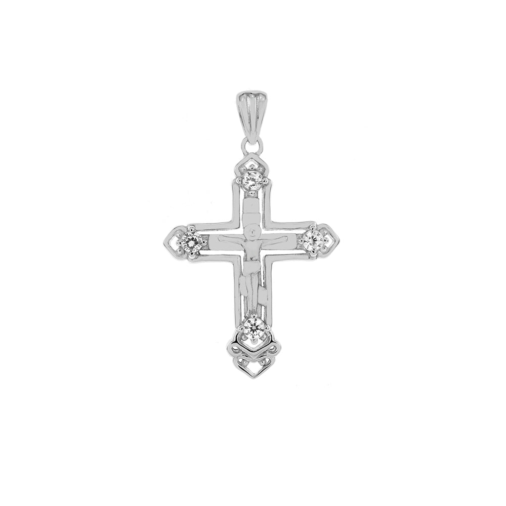 women's silver crucifix necklace pendant with four points cubic zirconia