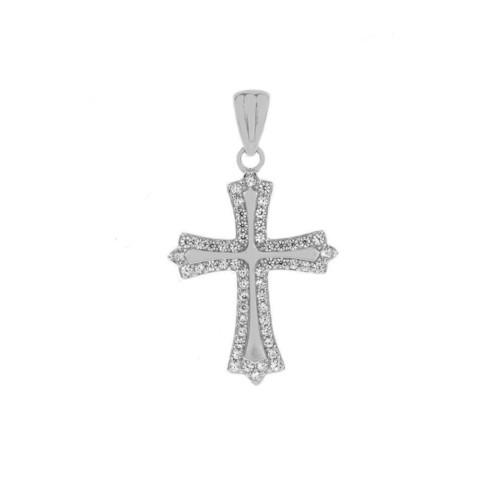 Micro Pave CZ Cross Rhodium Pendant