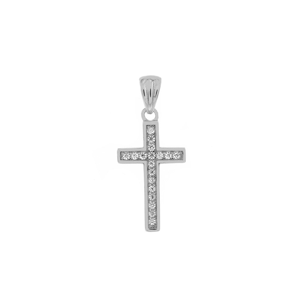 Pave CZ Cross Sterling Silver Rhodium Pendant