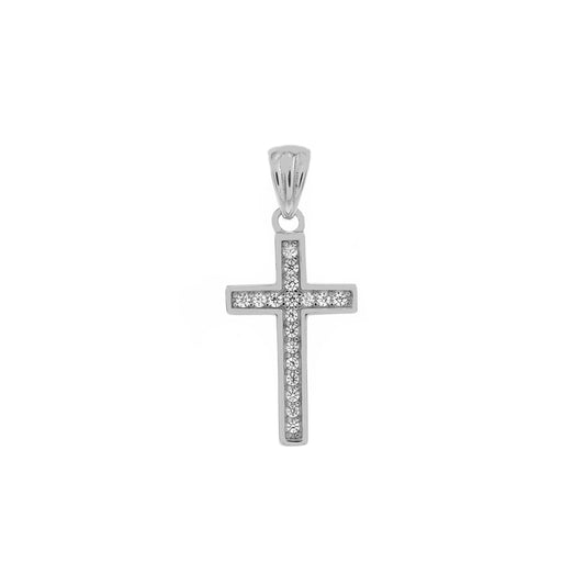 Pave CZ Cross Sterling Silver Rhodium Pendant