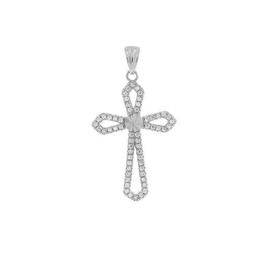 Sterling Silver CZ Cross Rhodium Pendant