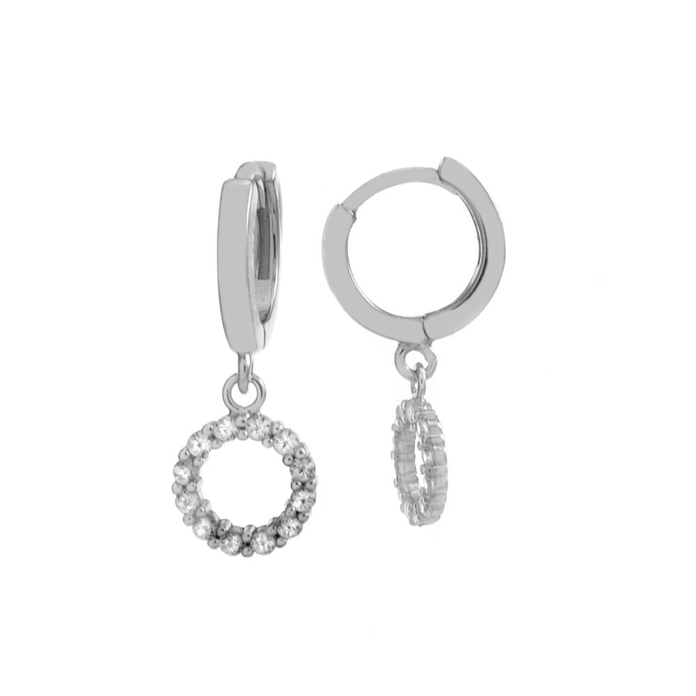 Dangle Circle CZ with Rhodium Huggie Hoop Earrings