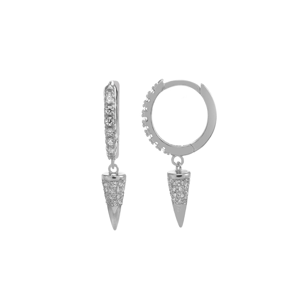 Rhodium CZ Bullet Huggie Hoop Earrings