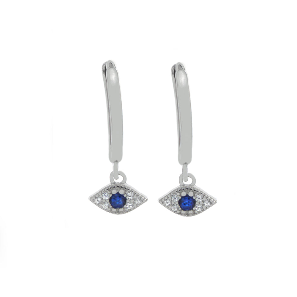 Evil Eye with Rhodium Huggie Hoop Earrings CZ Earrings