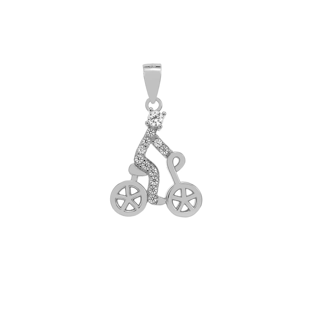 Cyclist Sport Cubic Zirconia Rhodium Pendant